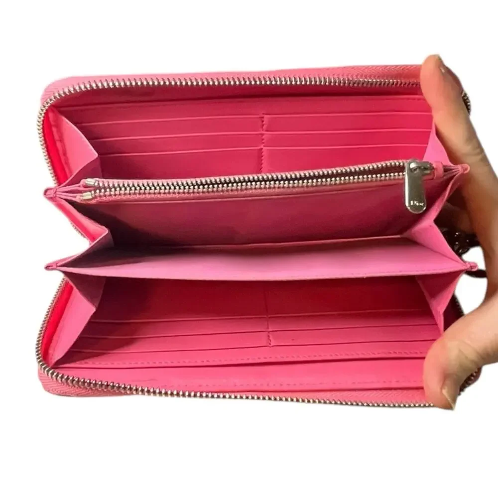 Dior Pink Patent Leather Cannage Quilted Zip Around Wallet 2016